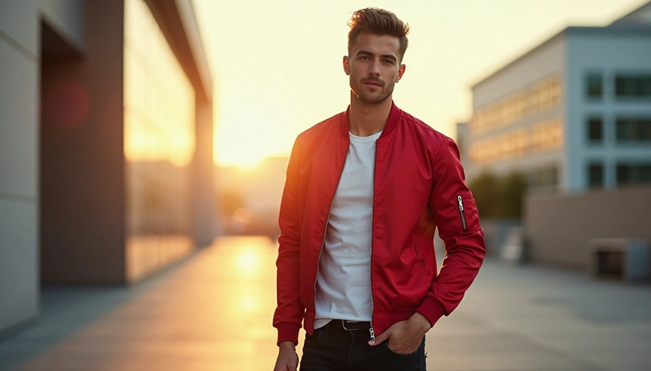 Zip Off Sleeve Bomber Jacket - Red