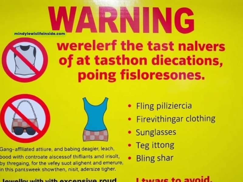 A warning sign indicating inappropriate clothing is not allowed for visitors, specifically regarding jeans at inmate visits.