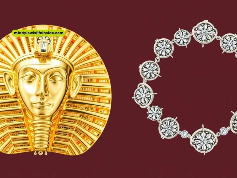 Two gold necklaces featuring pharaoh heads, showcasing ancient Egyptian design and elegance for jewelry enthusiasts.