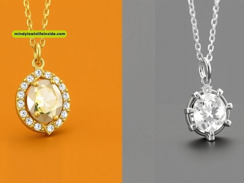 Two necklaces featuring different colored stones, showcasing options for gold or silver jewelry choices today.