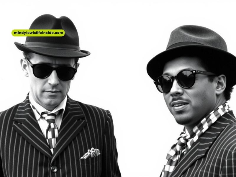 Two men in Pork Pie hats and sunglasses stand side by side, smiling for a photo.