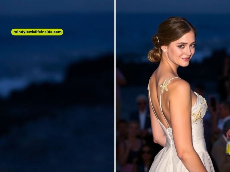 Two images of a woman wearing a wedding dress, showcasing different styles and details for wedding outfit inspiration.