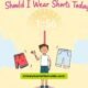 A person contemplating whether to wear shorts today, looking at the weather or their wardrobe.