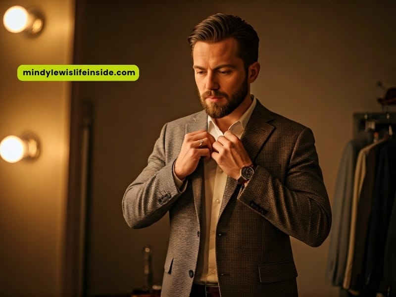 A man dressed in a suit is tightening his tie, looking sharp and ready for an occasion.
