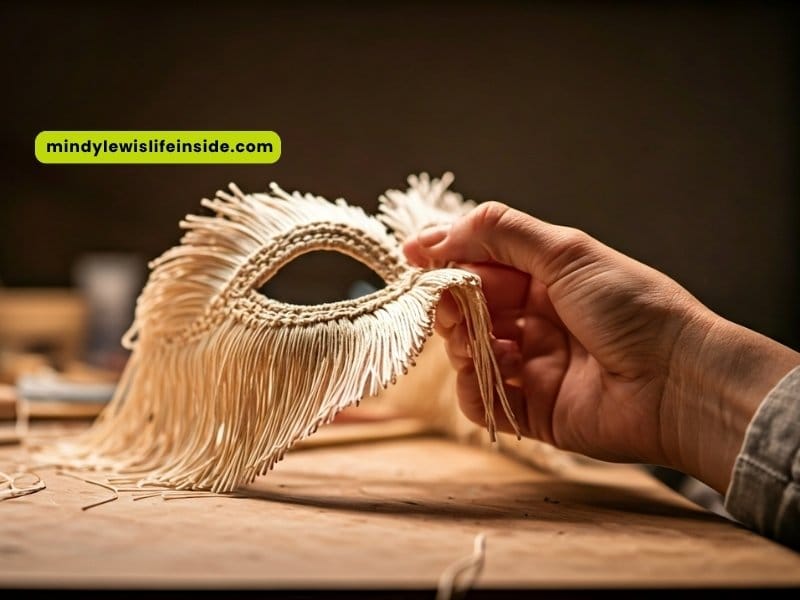 A person is busy making a mask from straw, showing creativity and skill in their handiwork.
