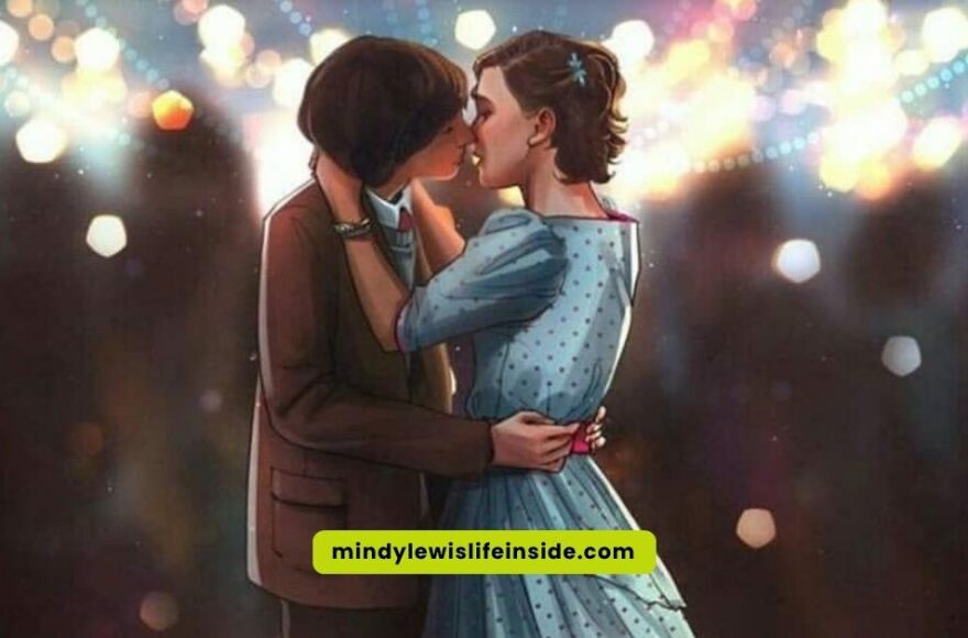 A romantic image featuring love quotes for her, with a snowball kiss scene in a winter setting.