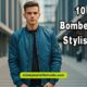 Ten fashionable looks paired with a blue bomber jacket, highlighting versatile styling options for different settings.