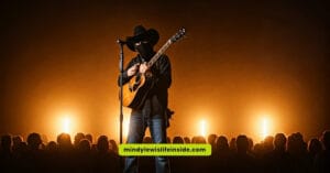 A vibrant graphic featuring famous country music artists and their top songs throughout history.