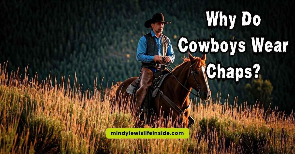 Visual explaining the purpose of chaps for cowboys, emphasizing their role in safeguarding against weather and brush.