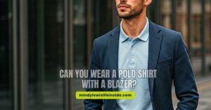 Image of a stylish outfit featuring a polo shirt layered under a blazer, showcasing a smart-casual look.