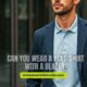 Image of a stylish outfit featuring a polo shirt layered under a blazer, showcasing a smart-casual look.