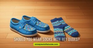 Visual discussing the appropriateness of wearing socks with shoes, particularly Hey Dudes brand.