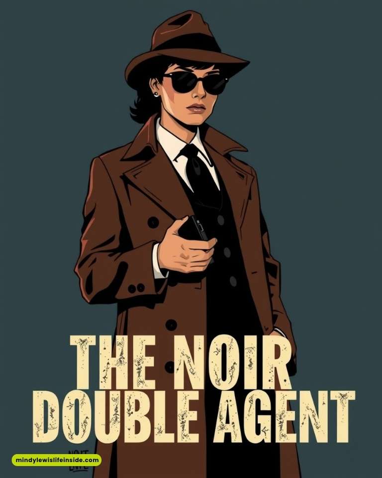 A sharply dressed detective confronts a well-groomed suspect, capturing the intrigue of a noir double agent story.