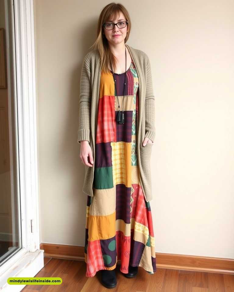 A woman dressed in a mustard jacket and skirt, embodying a trendy hipster fashion style.