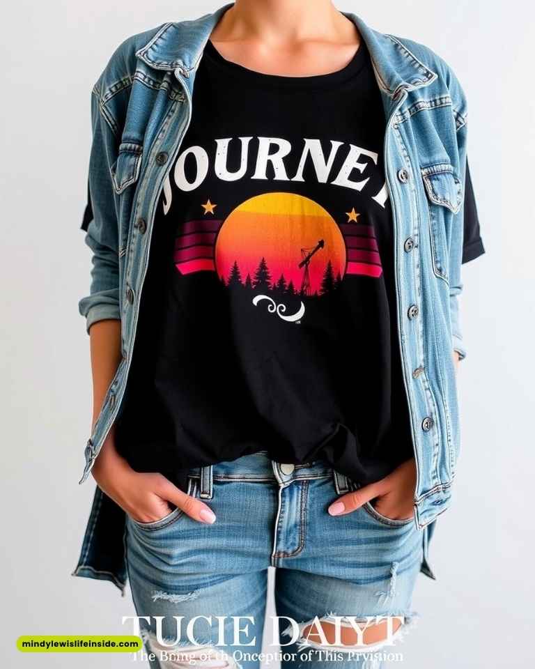 Journey-themed t-shirt, perfect for concert outfit ideas, featuring a stylish design for fans of the band.