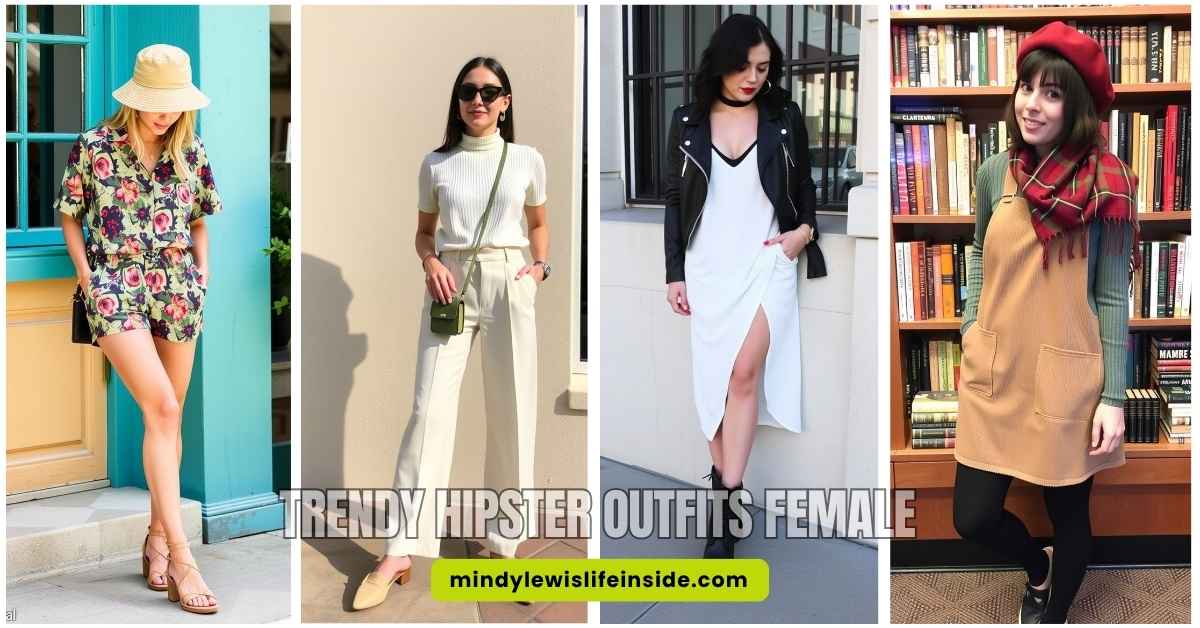 A collage of four women in distinct hipster outfits, highlighting diverse fashion choices and personal styles.