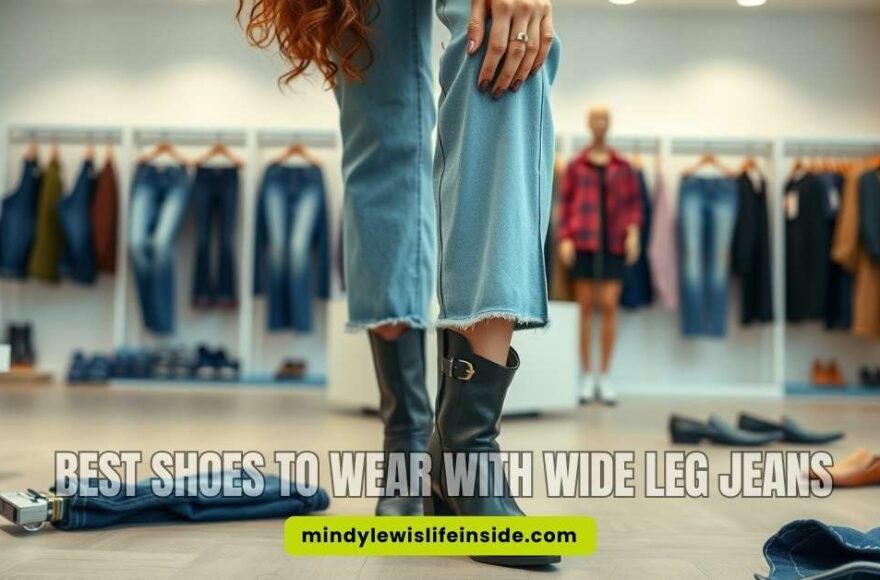 An assortment of fashionable shoes ideal for wide-legged jeans, highlighting different styles and colors for outfit inspiration.