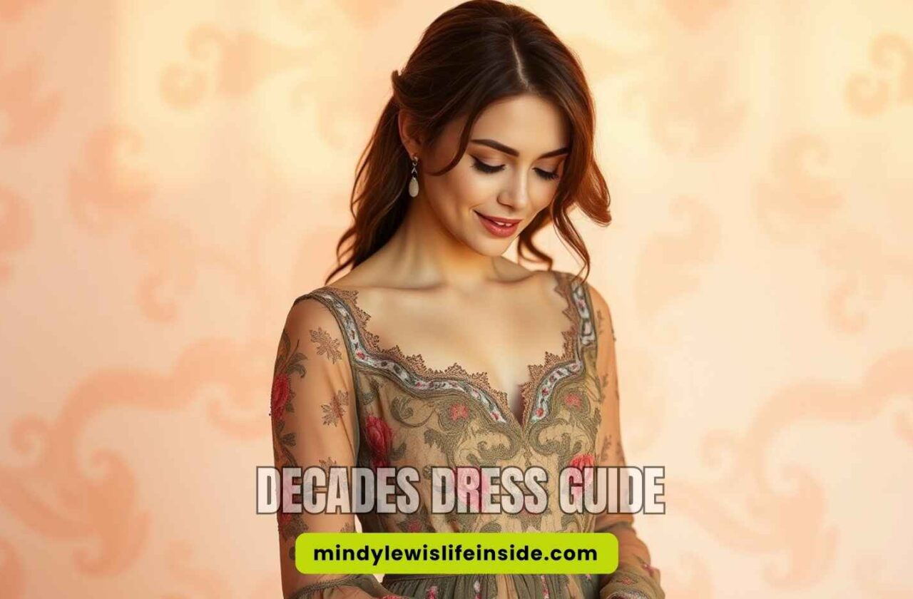A visual guide featuring decorative dresses representing different decades, illustrating fashion evolution over time.