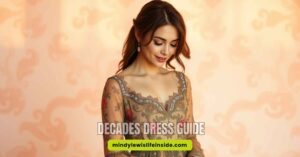 A visual guide featuring decorative dresses representing different decades, illustrating fashion evolution over time.
