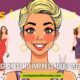 Illustration of a smiling woman with stylish short blonde hair, surrounded by four women in various colorful dresses on a purple background. Text overlay: "Gigi Dress to Impress Ideas 2025."